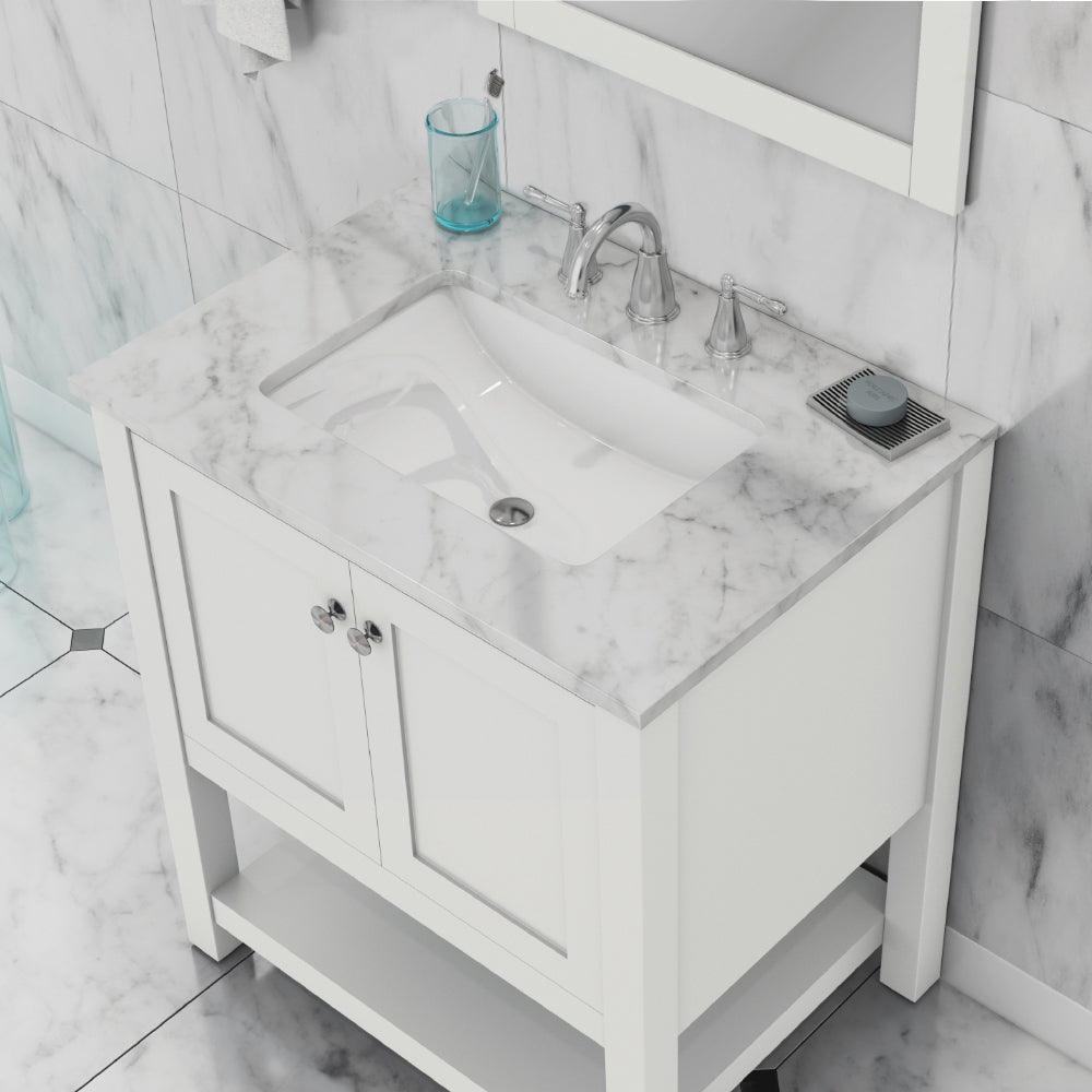 Wilmington 30 inch Vanity White with Carrera Marble Top by Alya Bath –  ModernLife Furniture