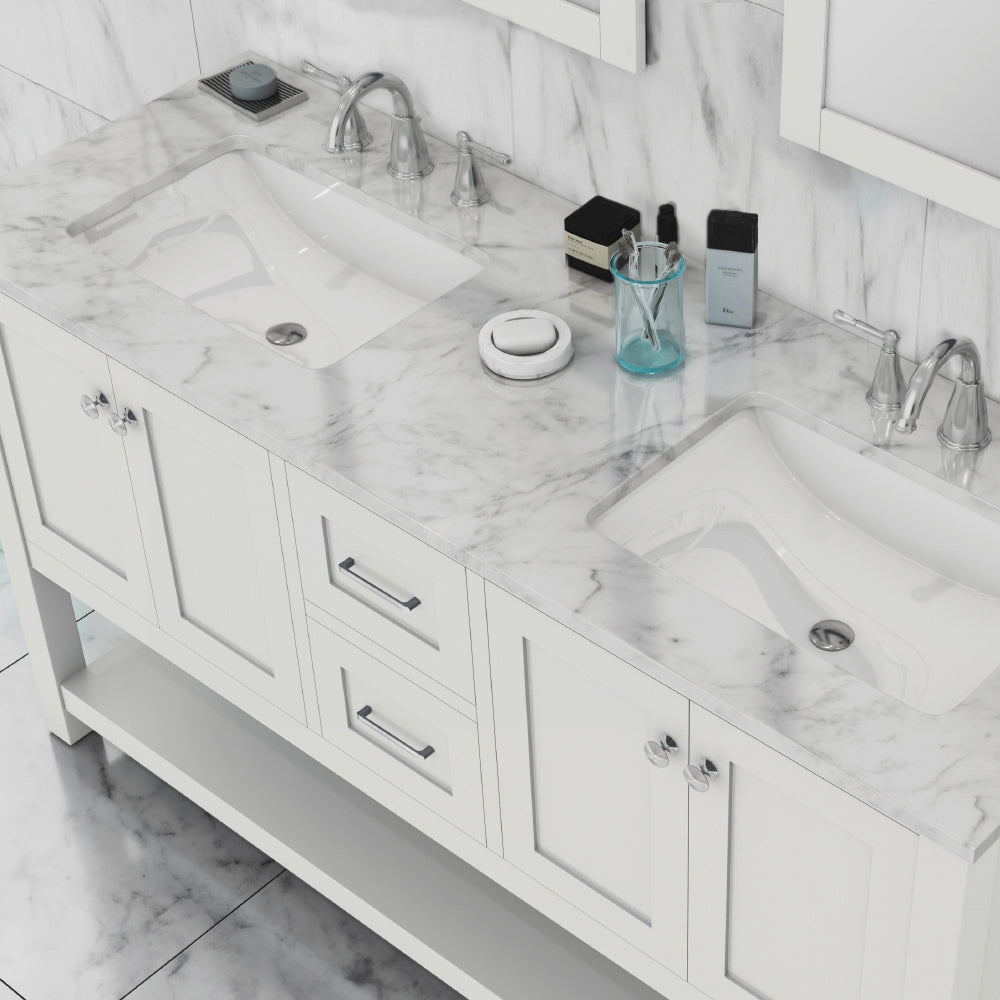 Wilmington 60 inch Double Vanity White with Carrera Marble Top by Alya –  ModernLife Furniture