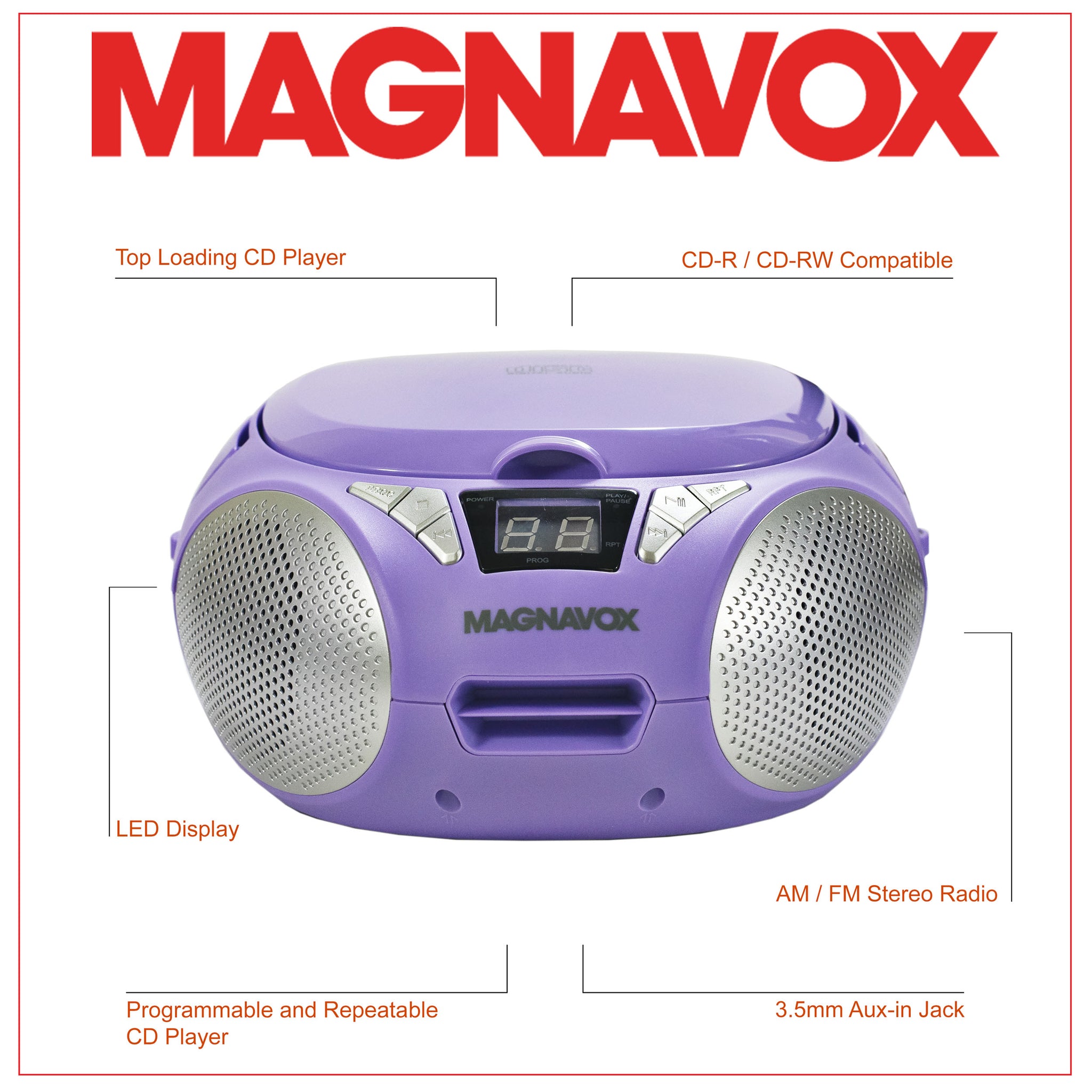 Ziek persoon Sanders Nautisch Magnavox MD6924-PL Portable Top Loading CD Boombox with AM/FM Radio in –  Electronics