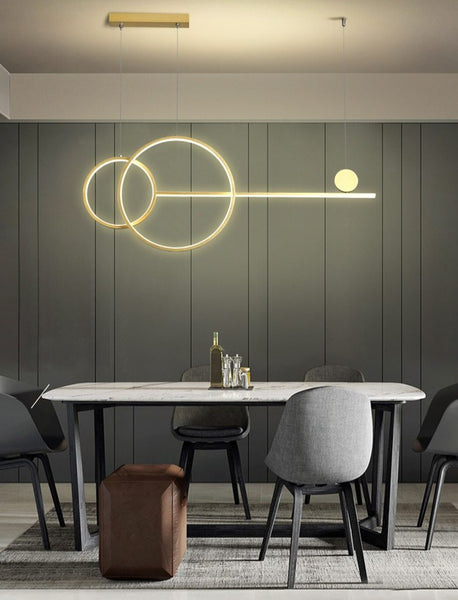 Lights of Scandinavia - Key - LED Modern Simple Chandelier Restaurant Bar Black White Gold Long Pendant Lamp Dining Room Coffee Shop Round Rings Hanging Light Simple hanging LED chandelier. Modern lighting for dining rooms, bars, restaurants, or the coffee shop.   One chandelier is good for approx. 15-20 square meters.  54W 100cm wide, 100cm high, 50cm diameter 3 body color options 3 lighting color options