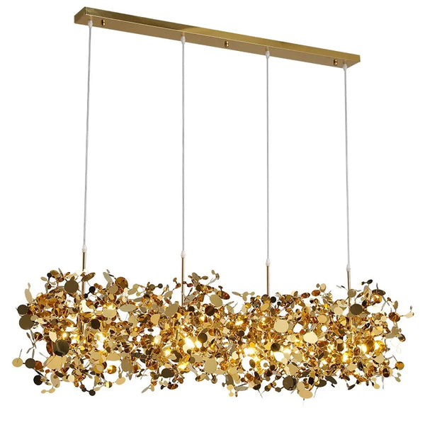 High-quality stainless steel Aurora chandelier with G9 light sources, available in Golden and Chrome finishes. Perfect for living rooms, dining rooms, bedrooms, villas, and lobbies, this versatile design blends luxury and functionality for a brilliant and inviting ambiance.