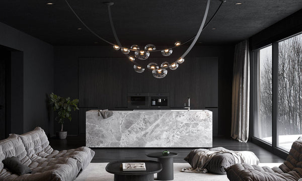 Lights of Scandinavia - Sash - Simple yet astonishing belt chandelier. Modern minimalistic design, 1.5mm stainless steel with a vacuum plated gold surface and polymer silicone lampshade. Long-life LED chip.  Suitable for: Lobbies, bedrooms, living rooms, dining rooms, staircases, etc.