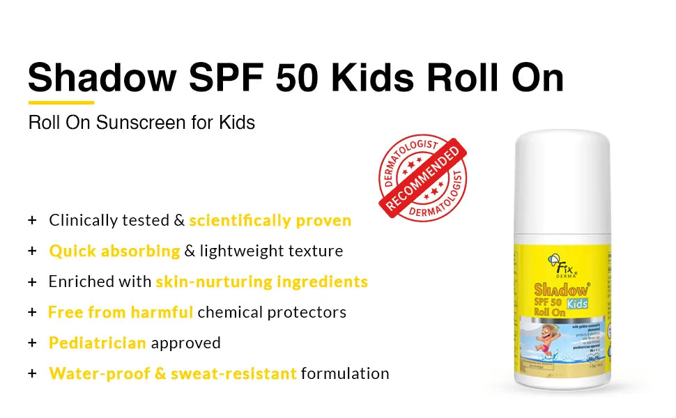 Fixderma skincare shadow sunscreen spf 50 kids roll on