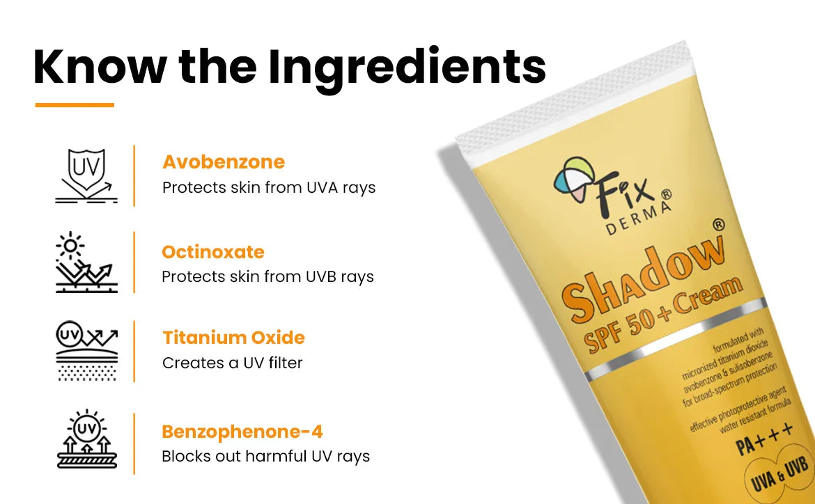 Fixderma Skincare Shadow Sunscreen For Dry Skin SPF 50 + Cream Ingredients