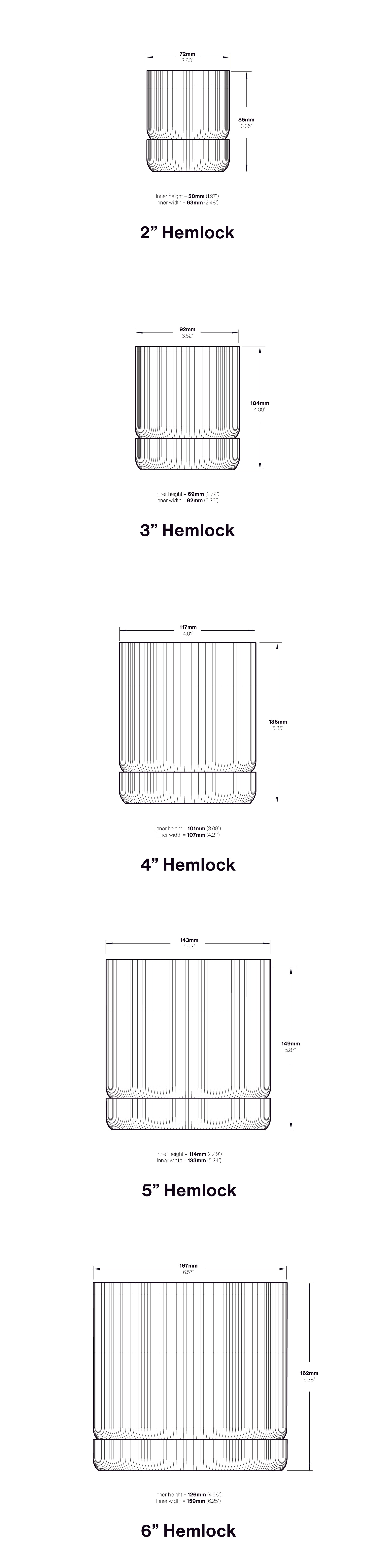 Conifer Homewares Hemlock Planter Dimensions