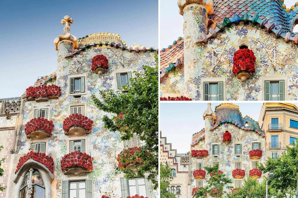 Casa Batlló per Sant Jordi. Roses i Llibres. Façana. Antoni Gaudí. Catalan Words.