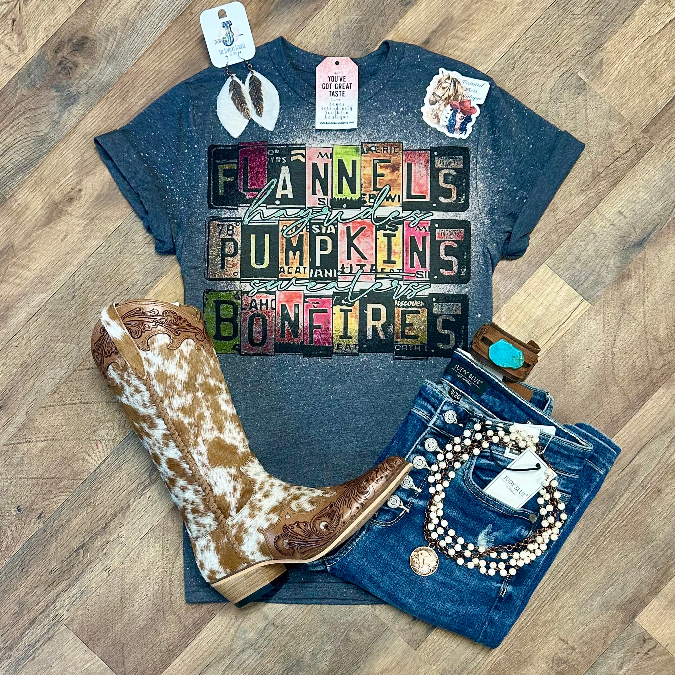 Flannels, Pumpkins & Bonfires | Fall Vibes Graphic T-Shirt