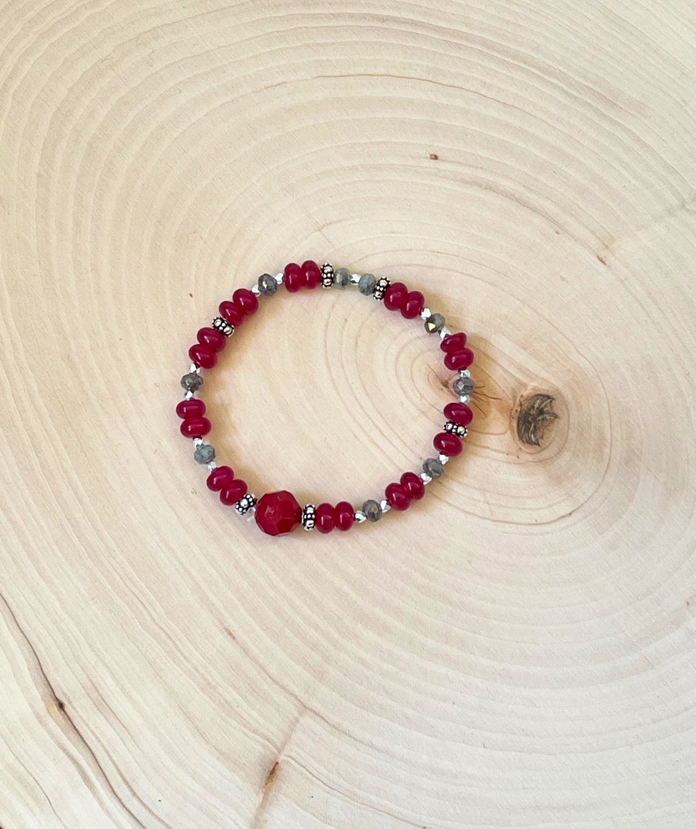 Red Jade and Labradorite Silver Bracelet