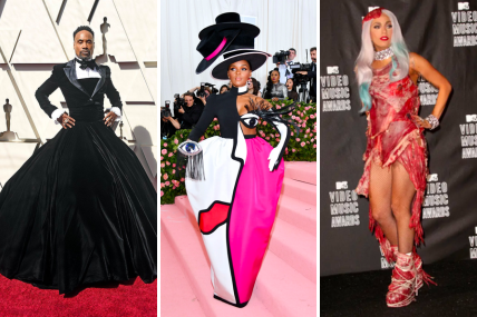 Billy porter tuxedo gown, Janelle Monae blinking eye dress and Lady Gaga meat dress, Oscar red carpet and met gala looks that made a statement about identity and what they stand for.