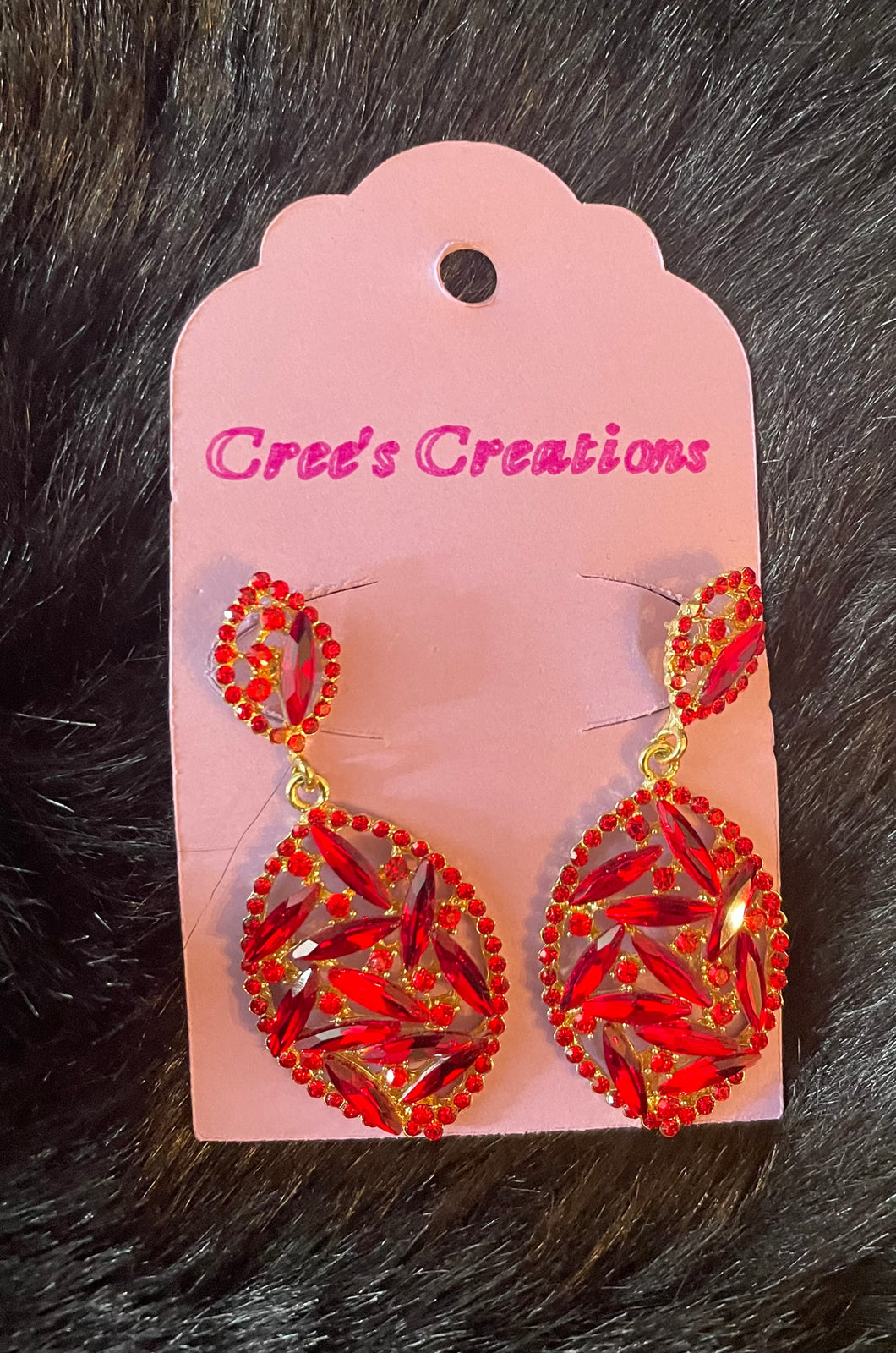 Gold and Red Dangling Earrings