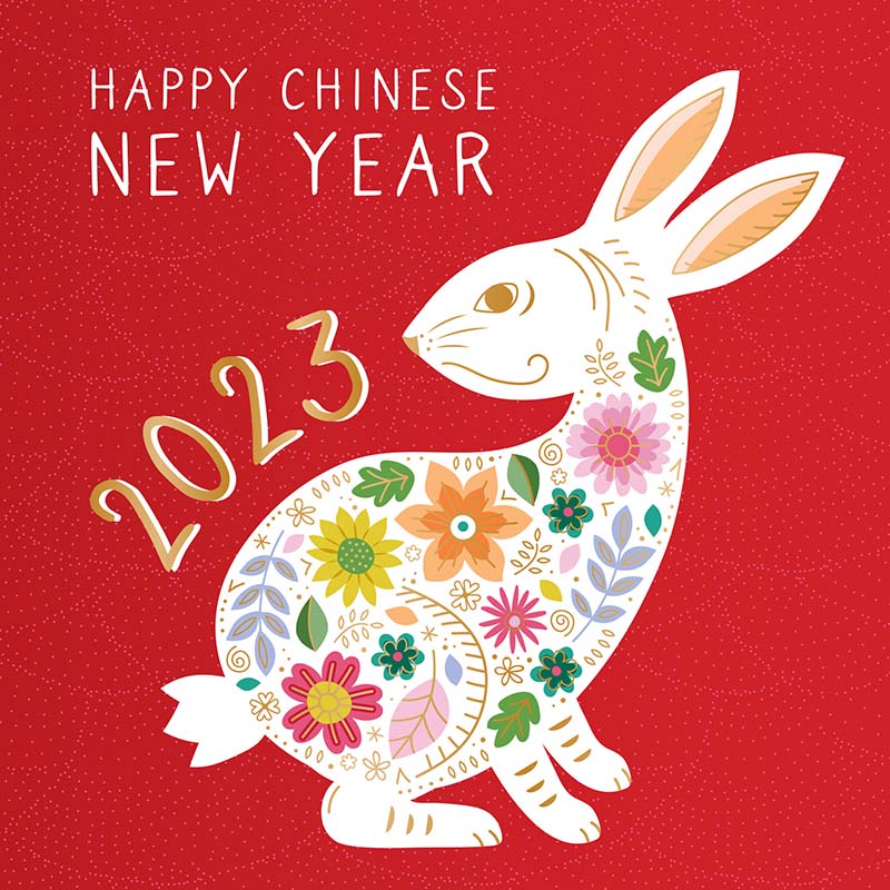 Year of the Rabbit Floral 2023 Chinese New Year Card Penny Black