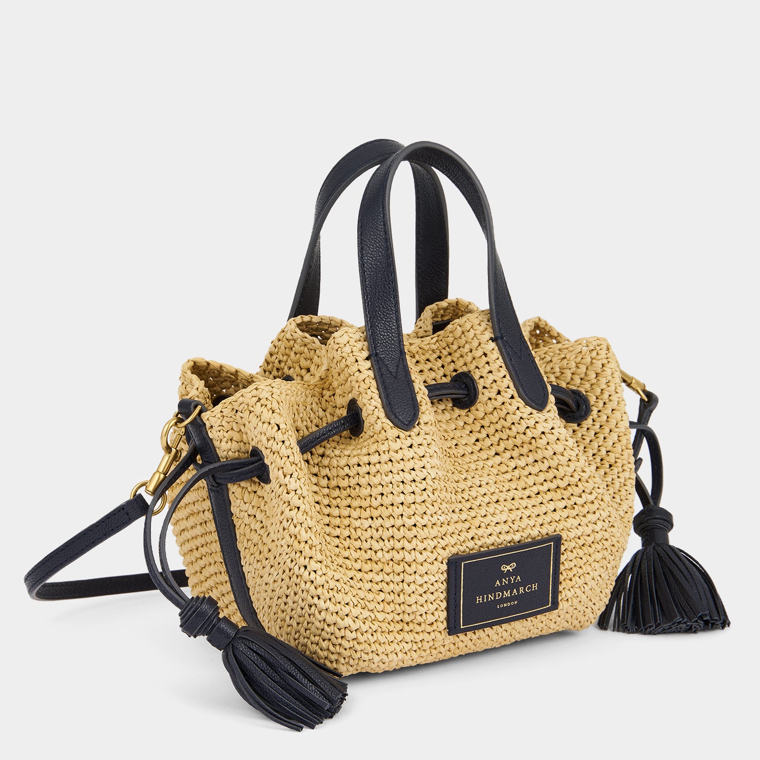 Raffia Drawstring Small Cross-body Tote