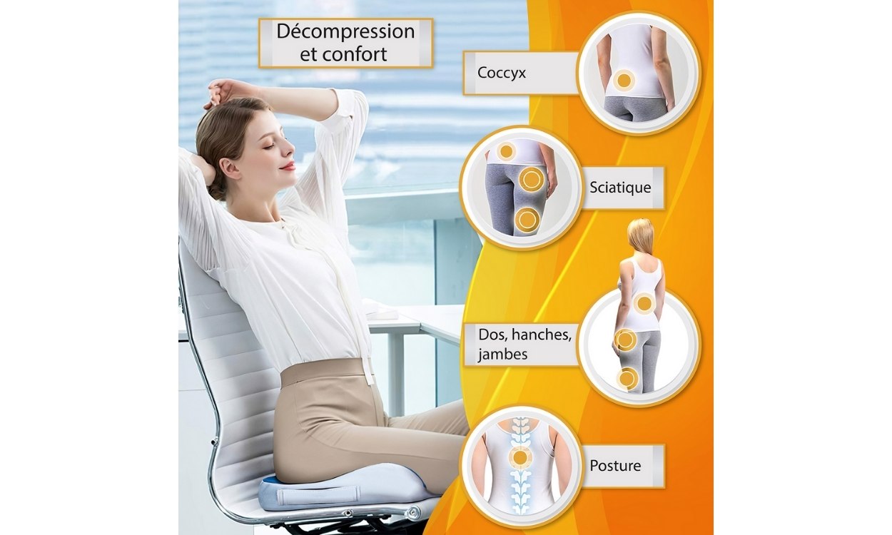 Coussin ergonomique d’assise décompression et confort