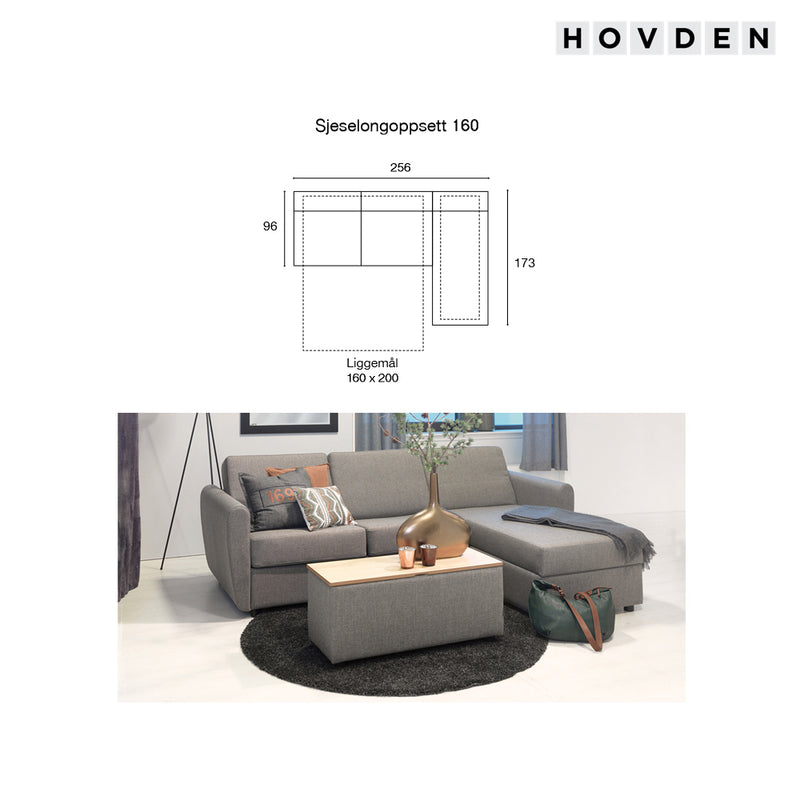 Hovden BED-inside 160 Sovesofa chaiselong