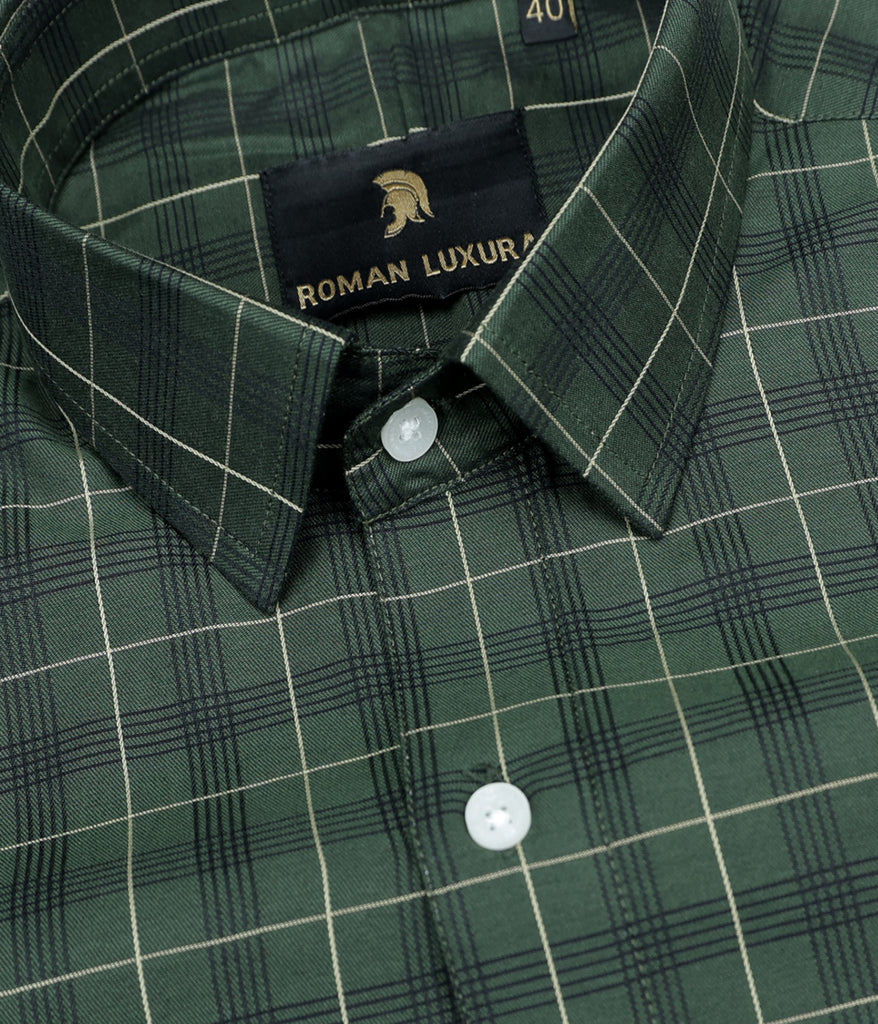 Rifle Green Windowpane Checks Premium Cotton Shirt