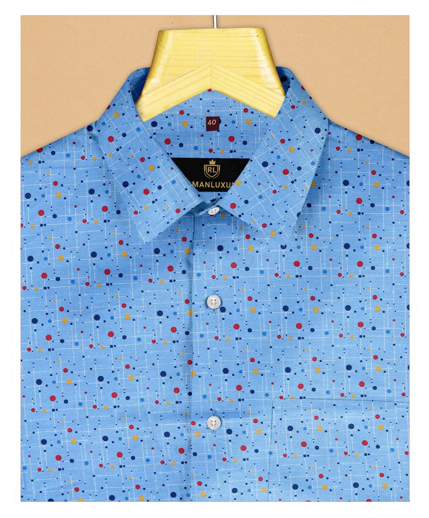 Pleasant Sky-Blue Premium Soft Cotton Printed Shirt