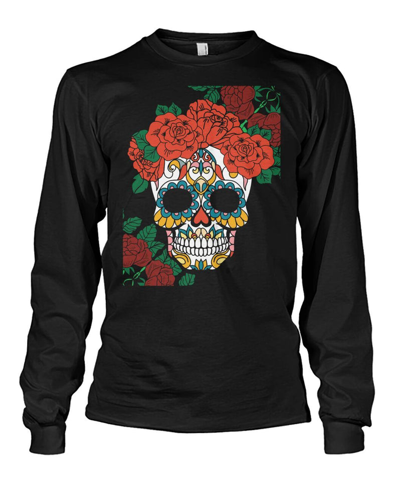 Women's Skull Sweatshirt With Vibrant Rose Crown - SugarSkulls.io