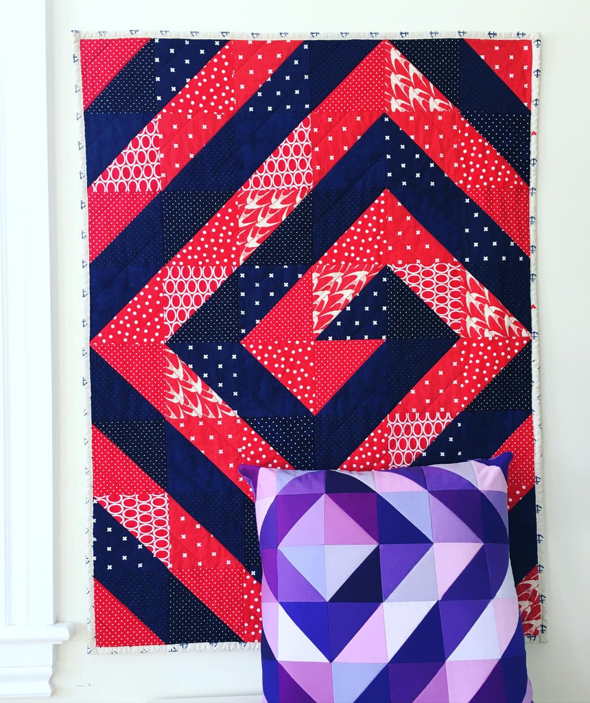 Ripple and Swirl Quilt pattern by Penny Spool Quilts, red and navy baby quilt