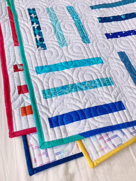 Bar Code Quilt by Monika Henry of Penny Spool Quilts - Scrappy Rainbow binding