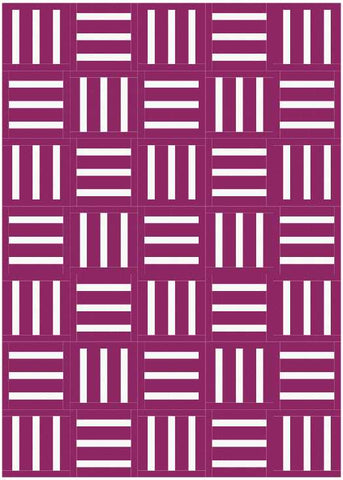 Bar Code quilt pattern by Penny Spool Quilts - mockup in white on berry