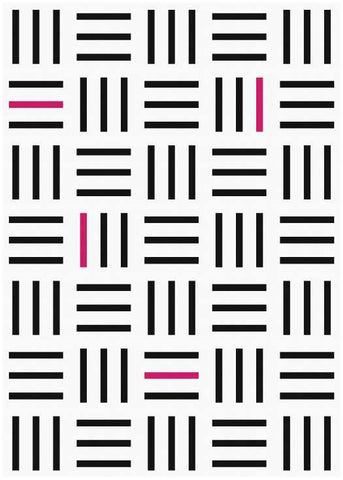 Bar Code quilt pattern by Penny Spool Quilts - mockup in black on white with pop of pink