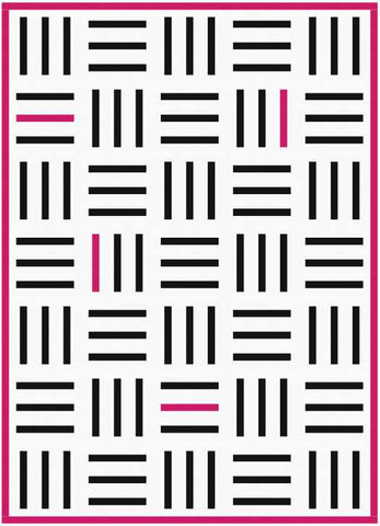 Bar Code quilt pattern by Penny Spool Quilts - mockup in black on white with pink binding