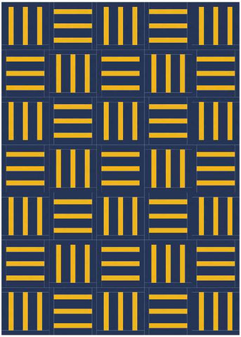 Bar Code quilt pattern by Penny Spool Quilts - mockup in yellow on navy