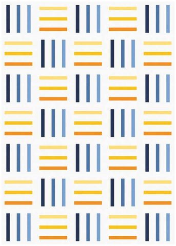 Bar Code quilt pattern by Penny Spool Quilts - mockup in blue and yellow on white
