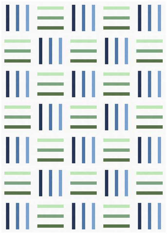 Bar Code quilt pattern by Penny Spool Quilts - mockup in green and blue on white