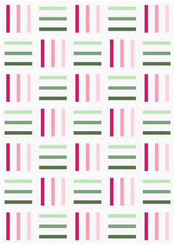Bar Code quilt pattern by Penny Spool Quilts - mockup in pink and green on white background