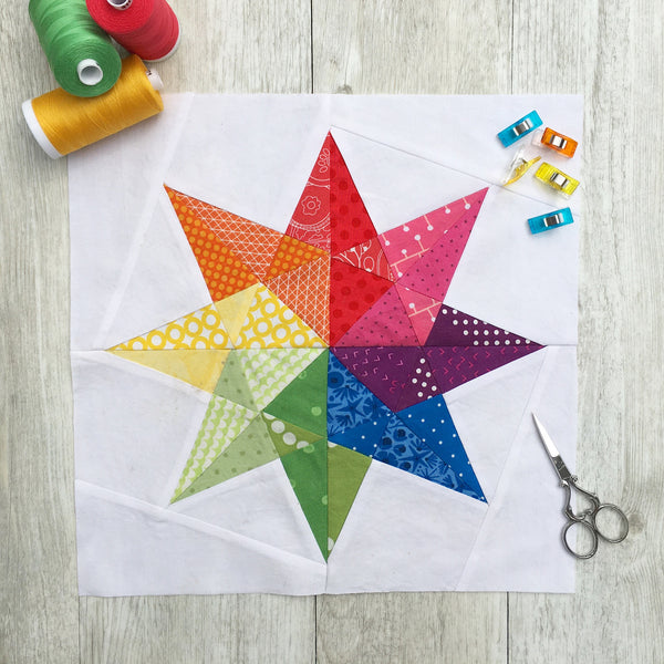 Rainbow Star FPP Quilt Block Pattern by Monika Henry of Penny Spool Quilts