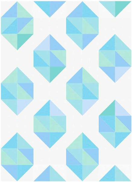 Facets modern HST quilt pattern, aquamarine birthstone fabric kit