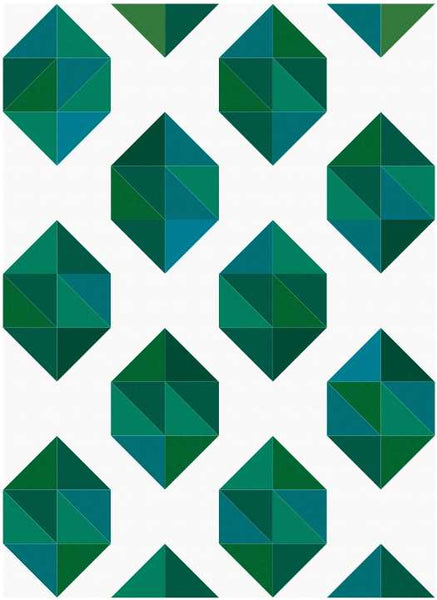 Facets modern HST quilt pattern, emerald birthstone fabric kit
