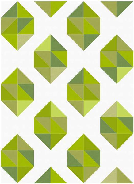 Facets modern HST quilt pattern, peridot birthstone fabric kit