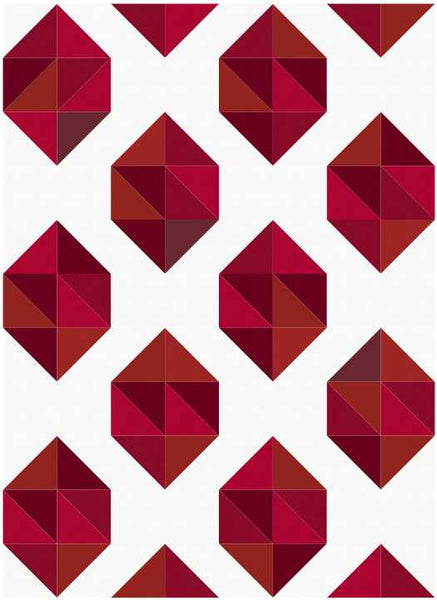 Facets modern HST quilt pattern, ruby birthstone fabric kit