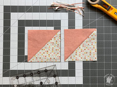 Half square triangle tutorial 2 at a time - Penny Spool Quilts