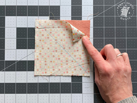 Half square triangle tutorial 2 at a time - Penny Spool Quilts