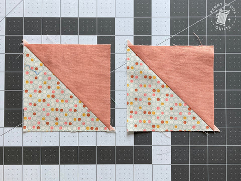 Half square triangle tutorial 2 at a time - Penny Spool Quilts