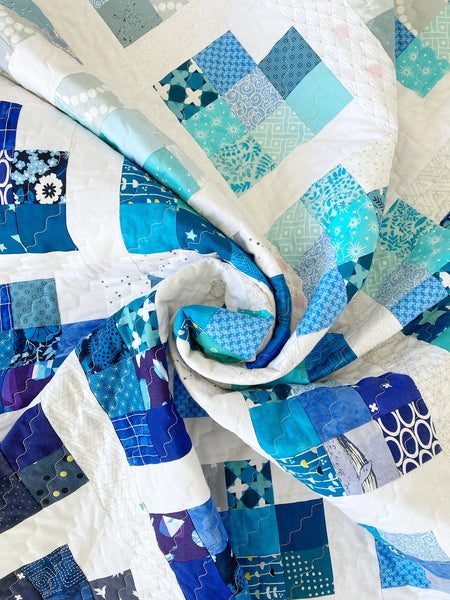 Scrappy Hearts quilt pattern by Penny Spool Quilts - blue ombre sample quilt