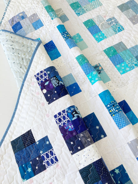 Scrappy Hearts quilt pattern by Penny Spool Quilts - blue ombre sample quilt
