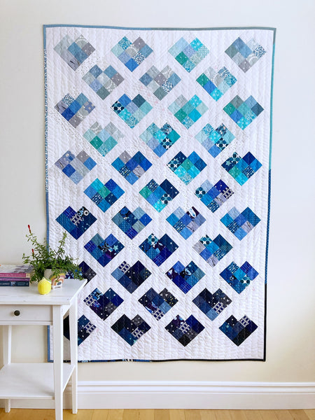 Scrappy Love quilt pattern by Penny Spool Quilts - blue ombre sample quilt