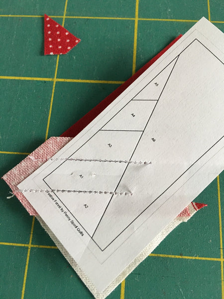 Festive Forest by Penny Spool Quilts - Christmas Tree Ornament Tutorial - foundation paper showing two stitched lines