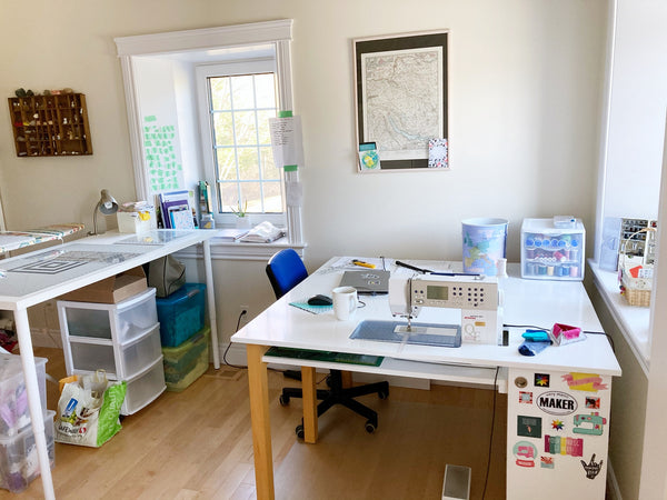 my studio, sewing table and cutting table