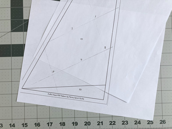 How to enlarge quilt block templates - tutorial by Penny Spool Quilts - matching up the lines on the enlarged template pieces
