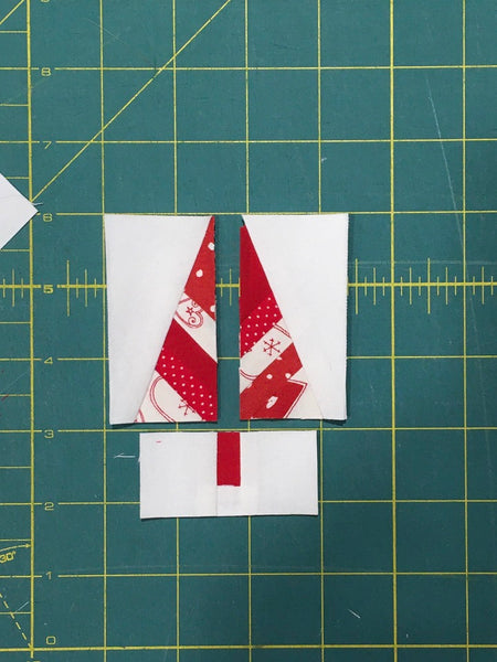 Festive Forest by Penny Spool Quilts - Christmas Tree Ornament Tutorial - showing all three parts of the block ready to assemble