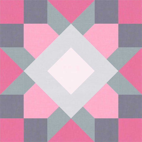 Kitchen Tile FPP Quilt Block pattern by Penny Spool Quilts - digital mockup in pink and grey