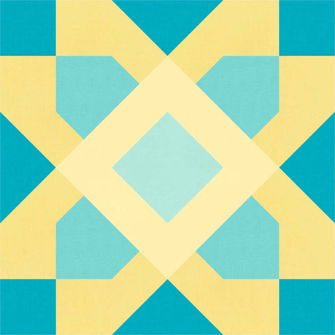 Kitchen Tile FPP Quilt Block pattern by Penny Spool Quilts - digital mockup in teals and yellows