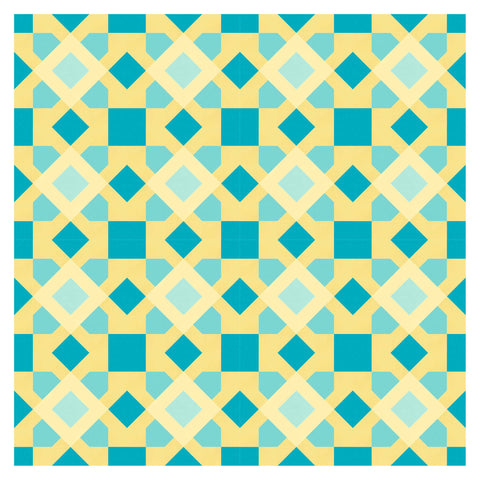 Kitchen Tile FPP Quilt Block pattern by Penny Spool Quilts - digital mockup of the full quilt in teals and yellows
