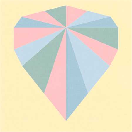 Solitaire FPP quilt block by Penny Spool Quilts - in pale blue, pale green and pink on yellow background