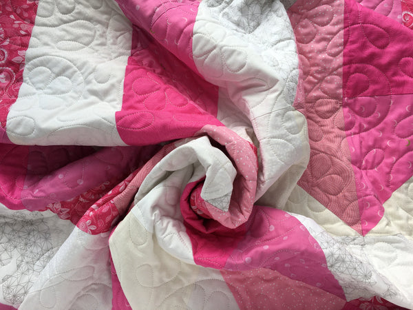 Ripple & Swirl Modern HST Quilt Pattern - Penny Spool Quilts - Pink Ripple 